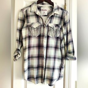 Plaid black/white/grey button down